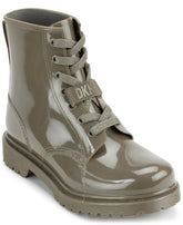 DKNY Women's Lace-up Metallic Shiny Classic Rain Boot, Pewter, 8